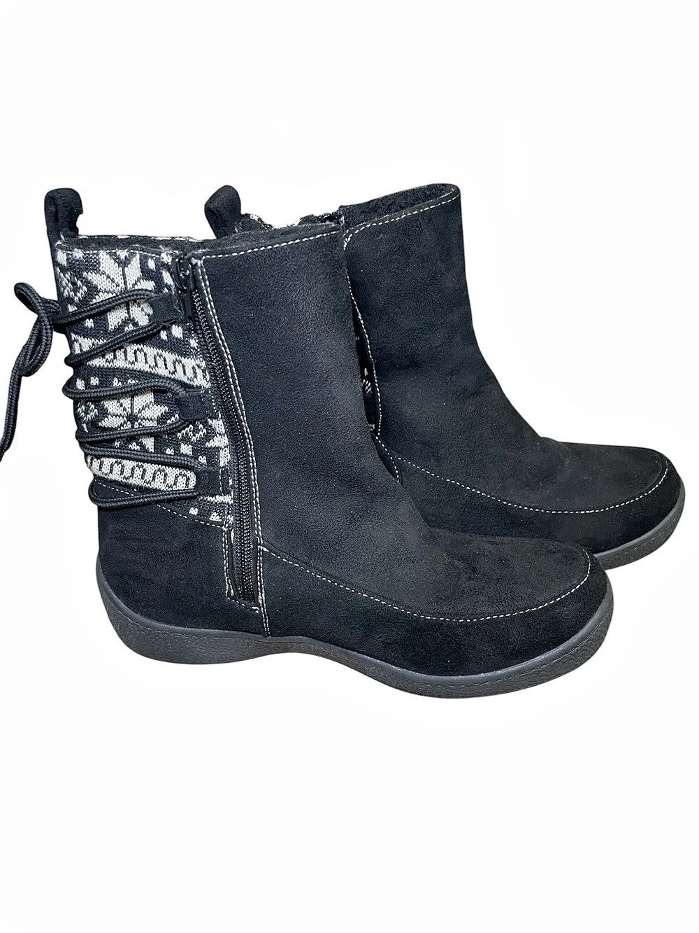Soft Comfort Nakaya Black Faux Suede Winter Boots Knit Nordic Fur Lined Women 8